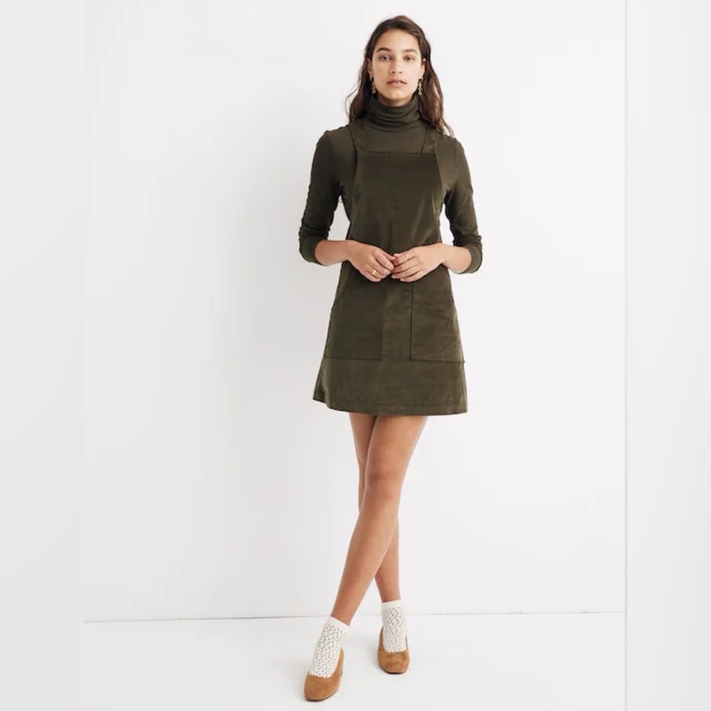 Madewell Velveteen Jumper Mini Dress Cotton Velour Olive Green Size Medium